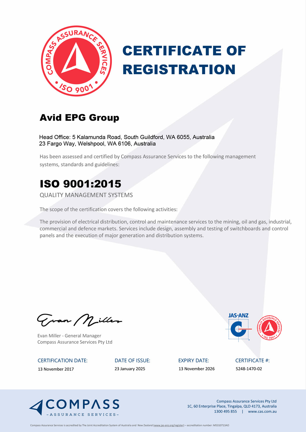 9001 certificate AVID EPG Group